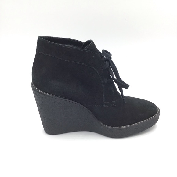 Aquatalia Vianna size 5.5 black wedge boot suede lace up Italy Flaw - Picture 6 of 9